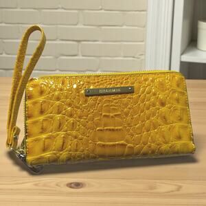 Brahmin Yellow Croc Embossed Zip Around Wristlet Wallet